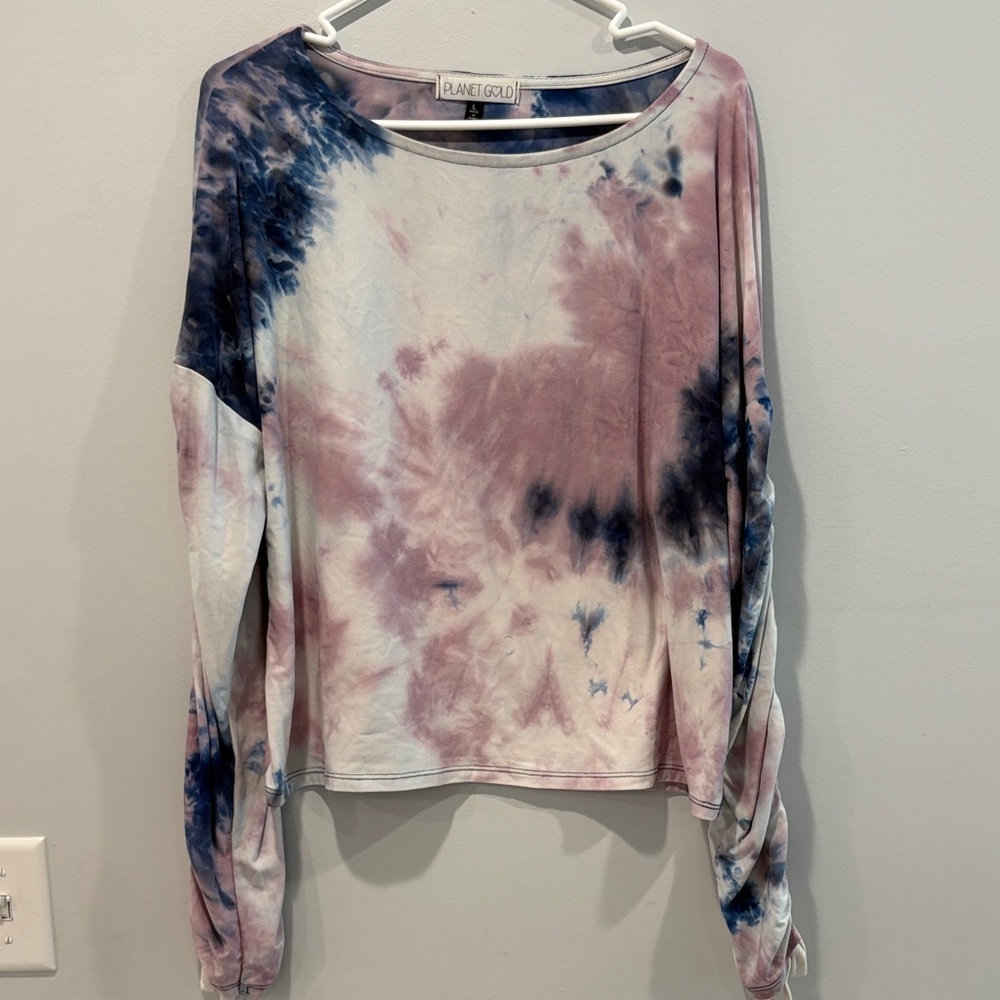 Planet Gold Women's Tie-Dye Sweatshirt - Pink and Navy